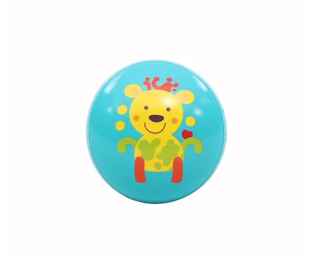 c'è un pulsante blu con un orsacchiotto giallo e rosso generativo ai