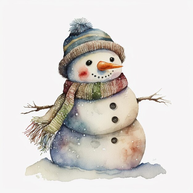 c'è un pupazzo di neve con un cappello e una sciarpa sull'ai generativa