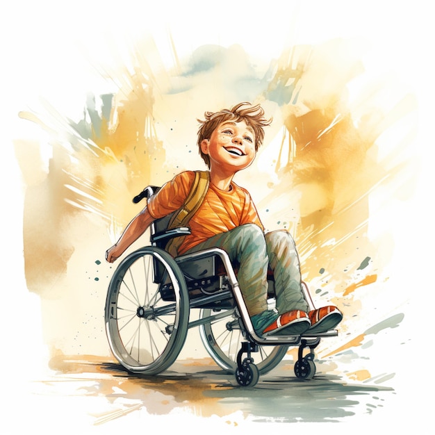 c'è un ragazzo in sedia a rotelle che sorride e ride generativo ai