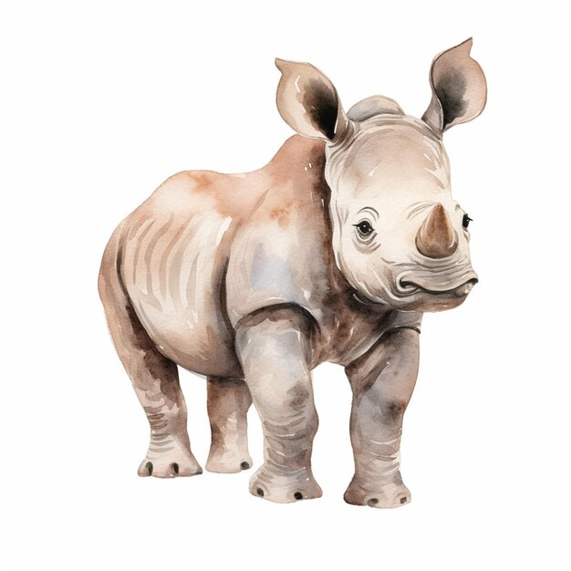 C'è un rinoceronte in piedi su una superficie bianca con uno sfondo bianco generativo ai