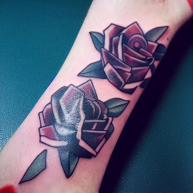 C'è un tatuaggio di una rosa sul polso di una persona generativa ai