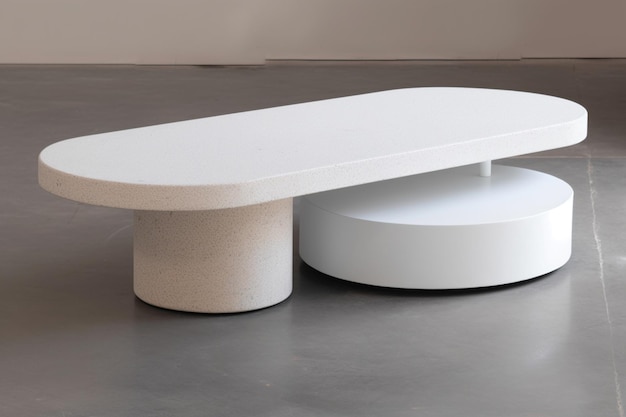 c'è un tavolo bianco con base rotonda sul pavimento generativo ai