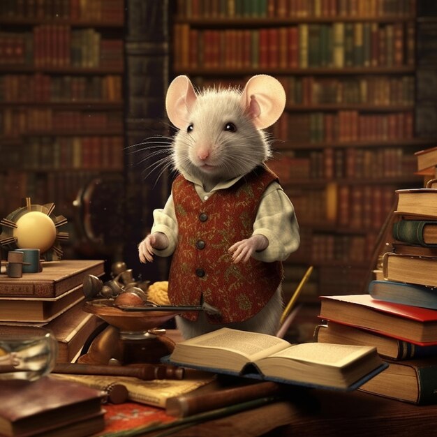 c'è un topo che è in piedi di fronte a una scrivania generativa ai