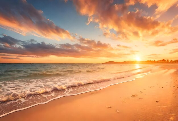 C'è un tramonto sulla spiaggia e il sole sta tramontando.