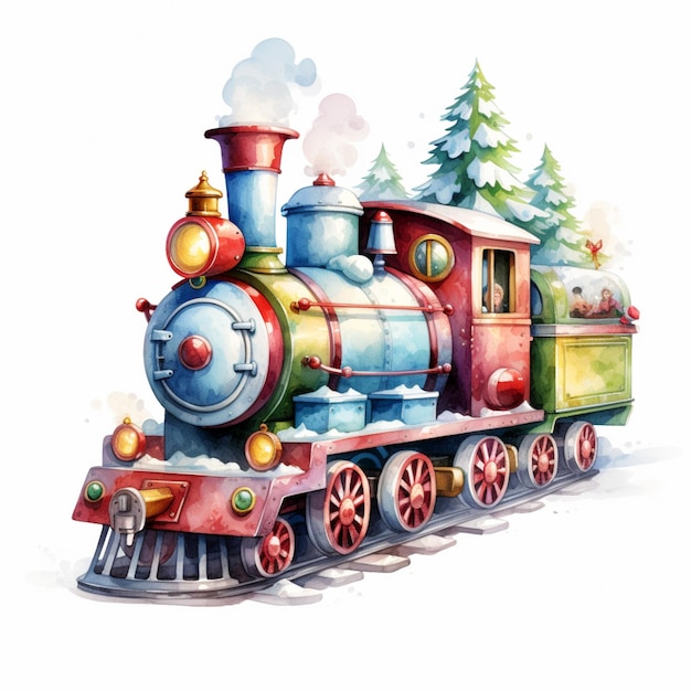 c'è un treno con un albero di Natale sul lato dell'ai generativa