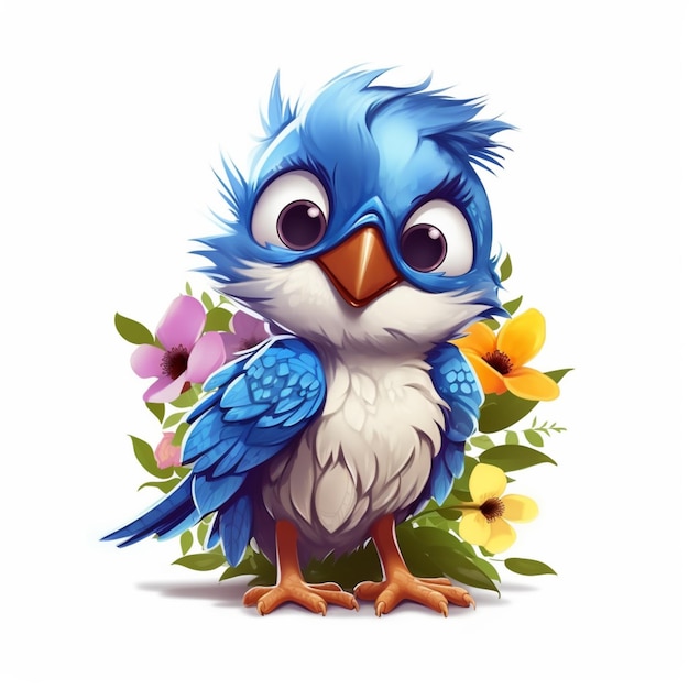 C'è un uccello azzurro con un fiore nel becco generativo ai