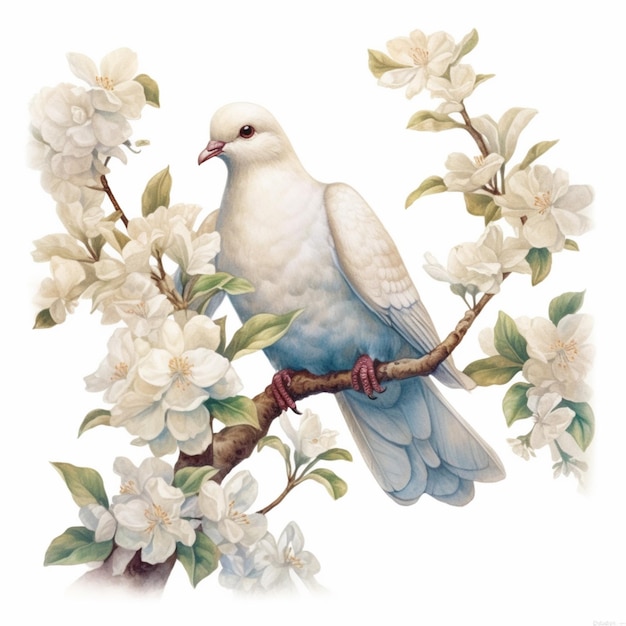 C'è un uccello bianco seduto su un ramo di un albero generativo ai