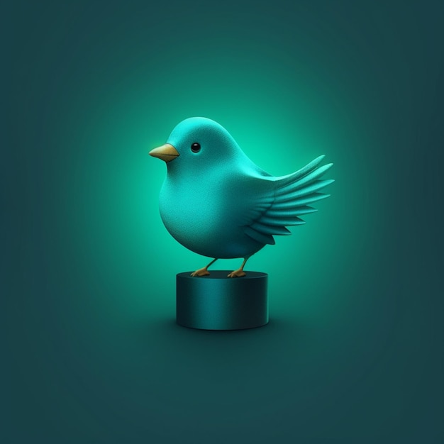 C'è un uccello blu che sta in piedi su un piedistallo AI Generative