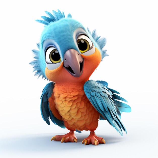c'è un uccello dei cartoni animati con un becco blu e arancione generativo ai