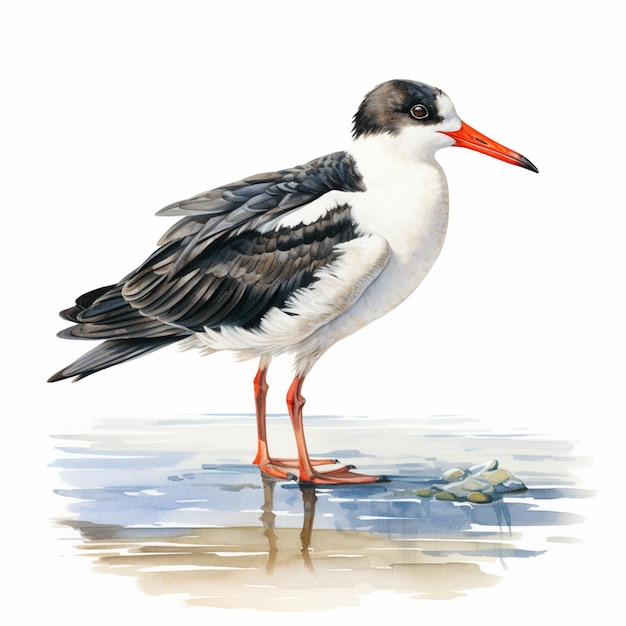 c'è un uccello in piedi sulla spiaggia con uno sfondo bianco generativo ai