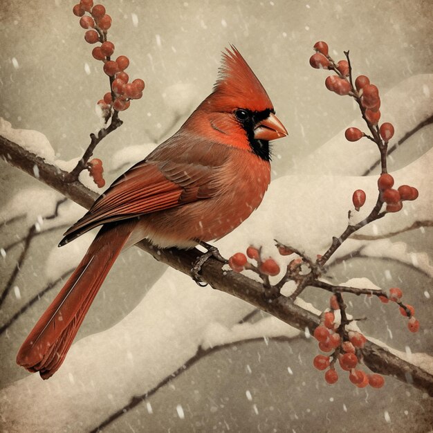 c'è un uccello rosso seduto su un ramo con bacche generatrici ai
