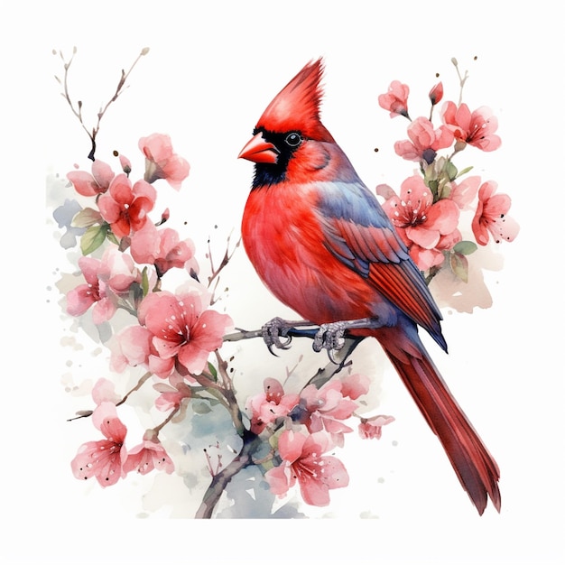 C'è un uccello rosso seduto su un ramo di un albero generativo ai