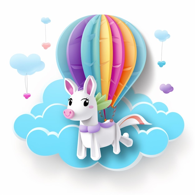 c'è un unicorno che vola nel cielo con un palloncino generativo ai