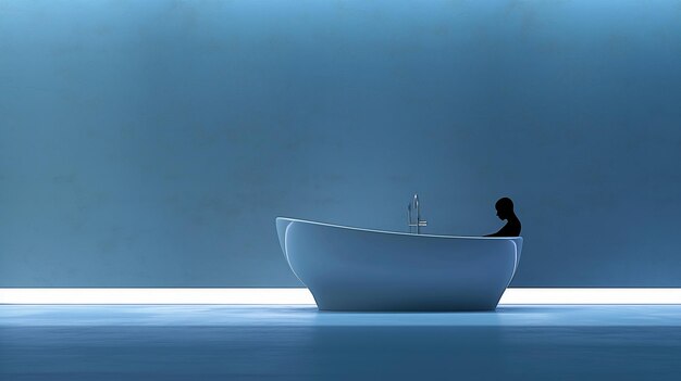 c'è un uomo seduto in una vasca da bagno nel mezzo di una stanza generativa ai