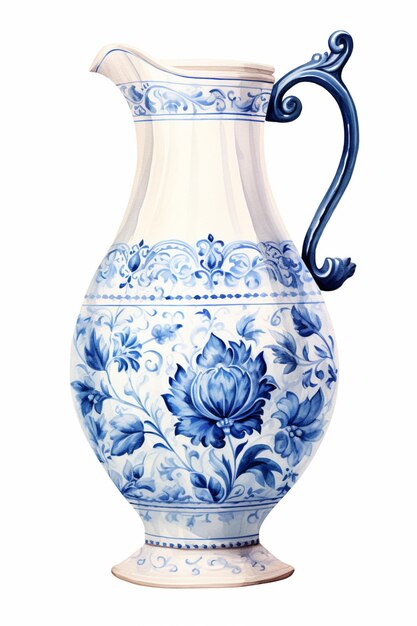 c'è un vaso blu e bianco con una maniglia generativa ai