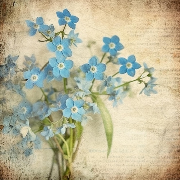 c'è un vaso con fiori blu su un tavolo generativo ai