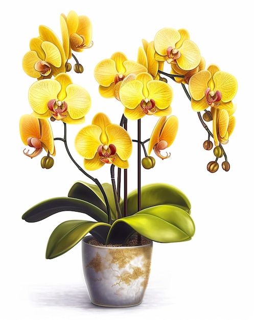 C'è un vaso con fiori gialli su una superficie bianca generativa ai
