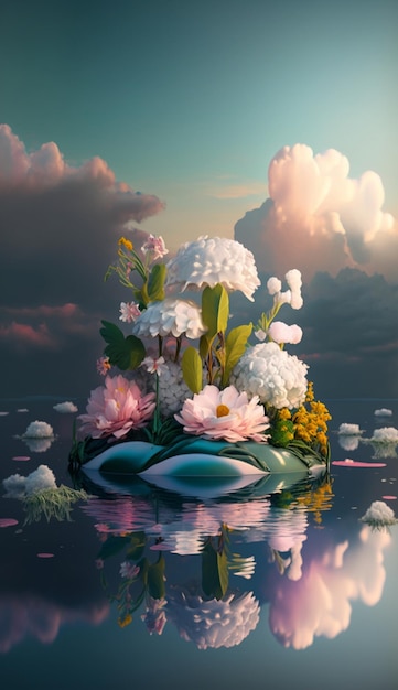 C'è un vaso con fiori sul tavolo nell'acqua generativa ai