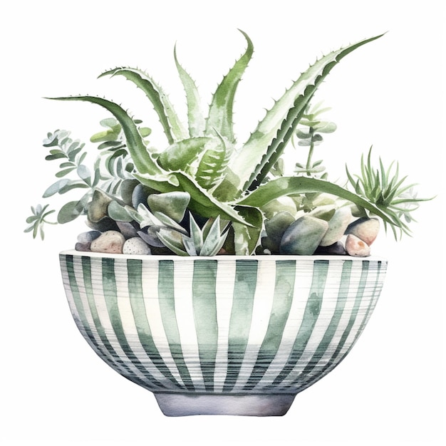C'è un vaso con una pianta che è seduta su un tavolo generativo ai