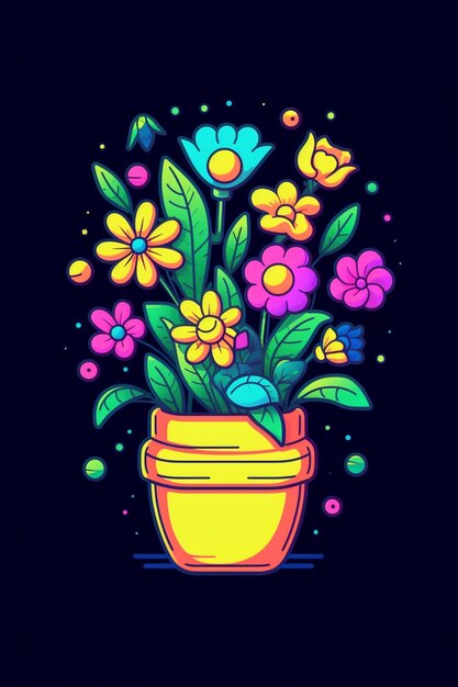 C'è un vaso di fiori colorato con fiori in esso generativo ai