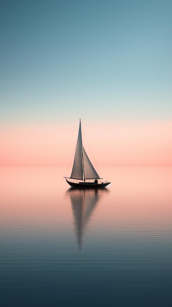 C'è una barca a vela che galleggia sull'acqua al tramonto.