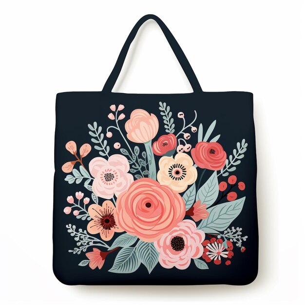 c'è una borsa nera con un mazzo di fiori su di essa generativo ai