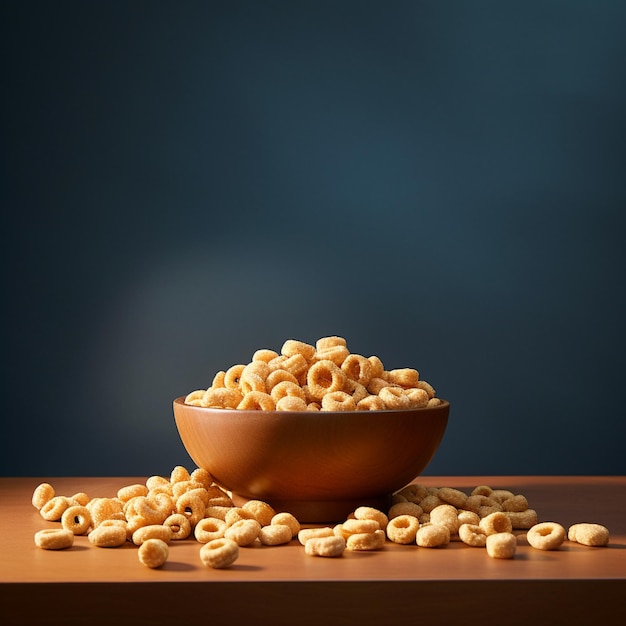 c'è una ciotola di cereali seduta su un tavolo con una ciotola di cereali generativi ai