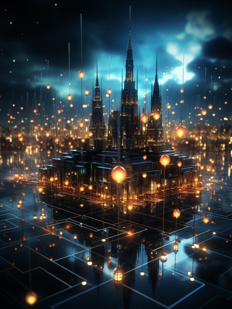 C'è una città con molte luci accese che generano un'intelligenza artificiale