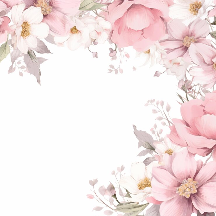c'è una cornice di fiori rosa con fiori bianchi su di essa generativo ai