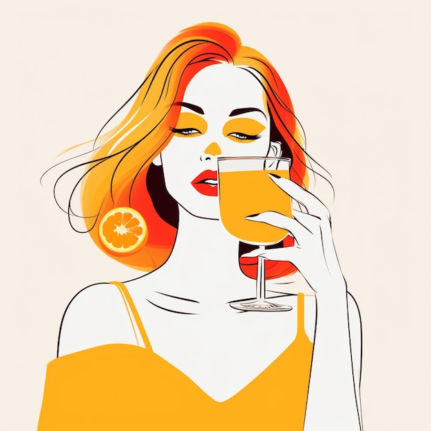C'è una donna che tiene un bicchiere di succo d'arancia generativo ai