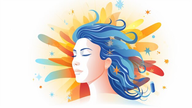 C'è una donna con i capelli blu e le stelle sullo sfondo generativa ai