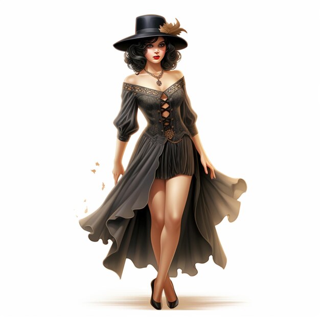 c'è una donna con un vestito e un cappello che cammina in modo generativo