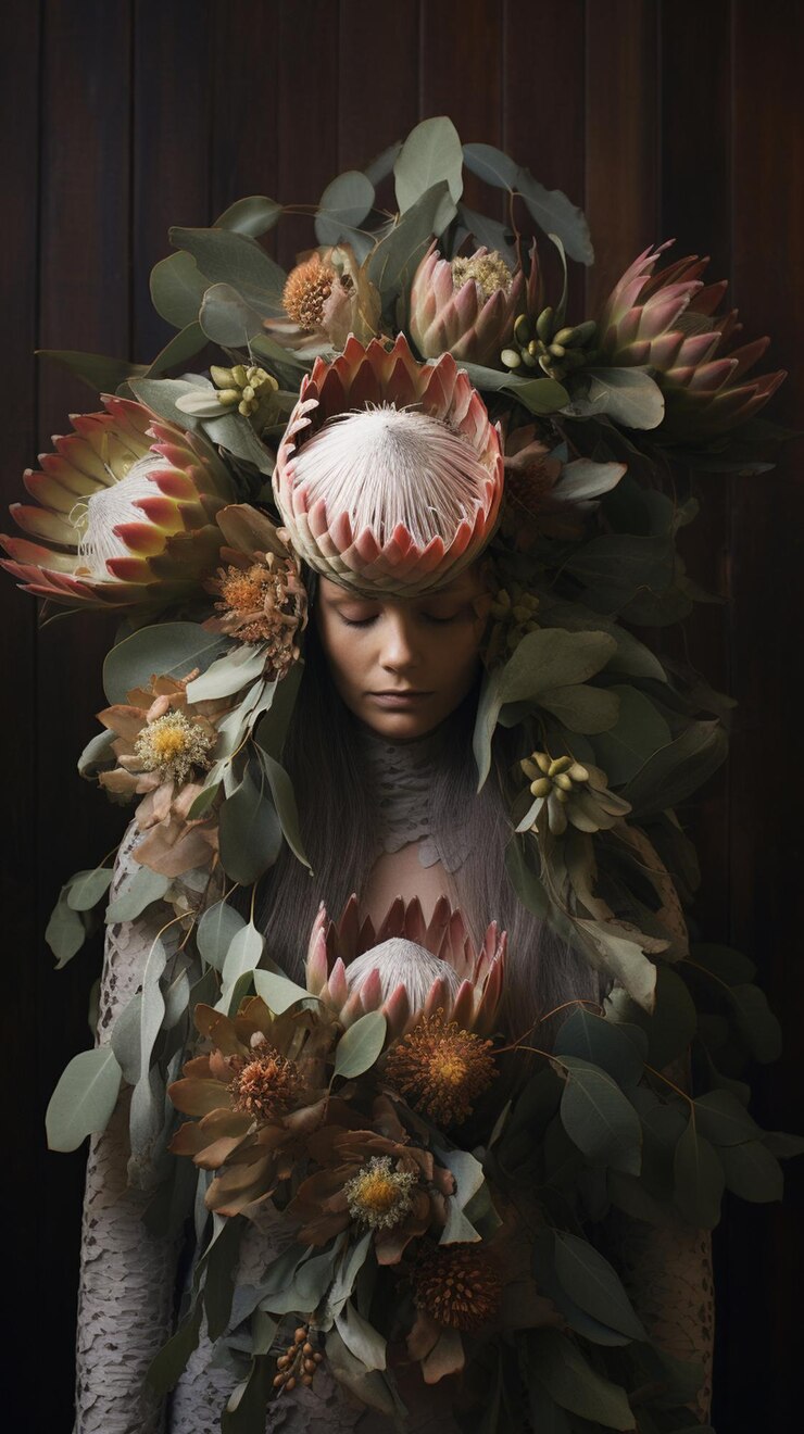 Foto c'è una donna con una ghirlanda di fiori sulla testa generativo ai