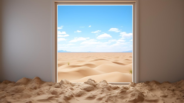 c'è una finestra nella sabbia che si affaccia sul deserto. IA generativa