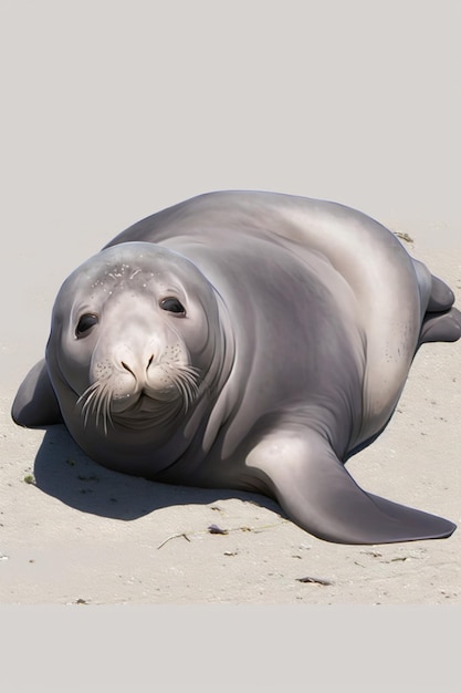 C'è una foca che giace sulla sabbia sulla spiaggia generativa ai