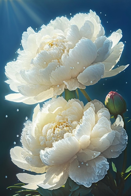 C'è una foto di bellissimi fiori di peonia bianca generativa ai