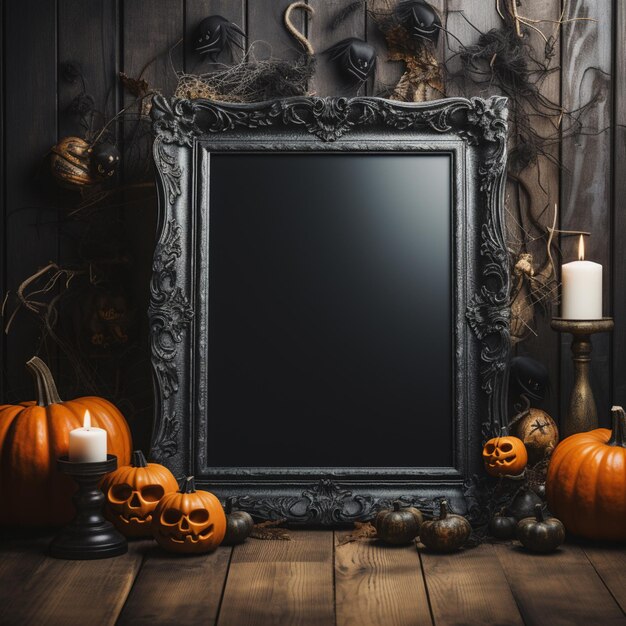 c'è una foto di una cornice con una foto di una scena di Halloween generativa ai