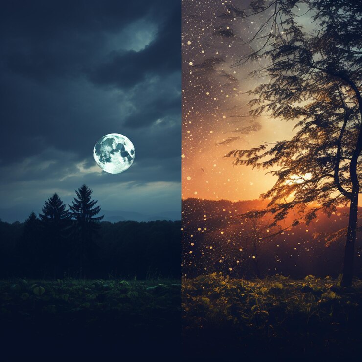 c'è una foto di una luna piena e un albero generativo ai
