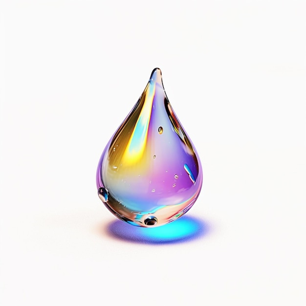 C'è una goccia d'acqua di vetro con un liquido color arcobaleno all'interno dell'ai generativo