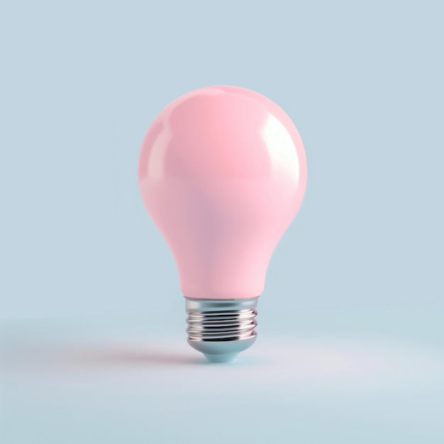 c'è una lampadina rosa seduta su una superficie blu generativa ai