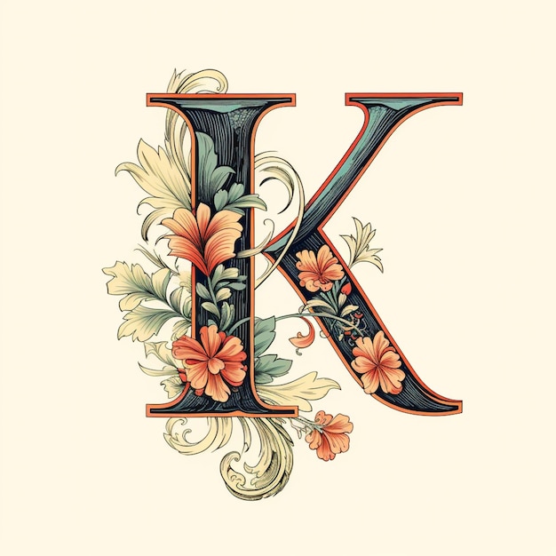 c'è una lettera floreale k con un disegno floreale su di esso generativo ai