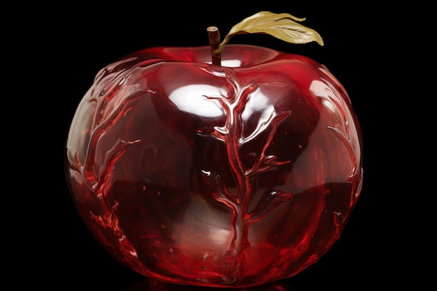 c'è una mela rossa con una foglia su di essa generativo ai