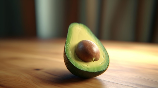 c'è una metà di un avocado su un tavolo generativo ai