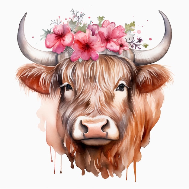 c'è una mucca con una corona di fiori in testa generativa ai