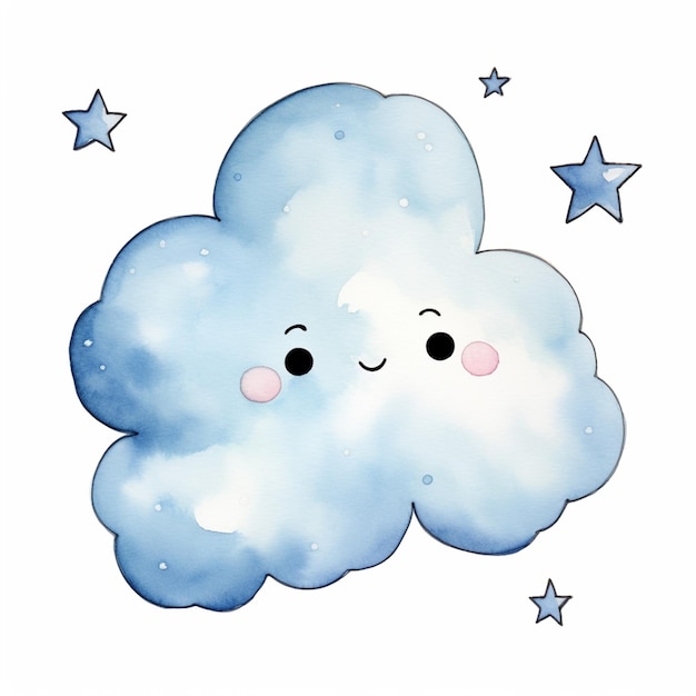 C'è una nuvola di cartoni animati con una faccia e stelle su di essa generativa ai