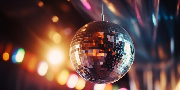 C'è una palla da discoteca appesa al soffitto in una stanza generativa ai