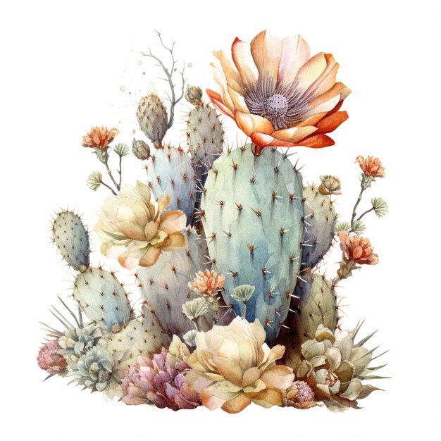 c'è una pianta di cactus con fiori e altre piante al suo interno ai generativi