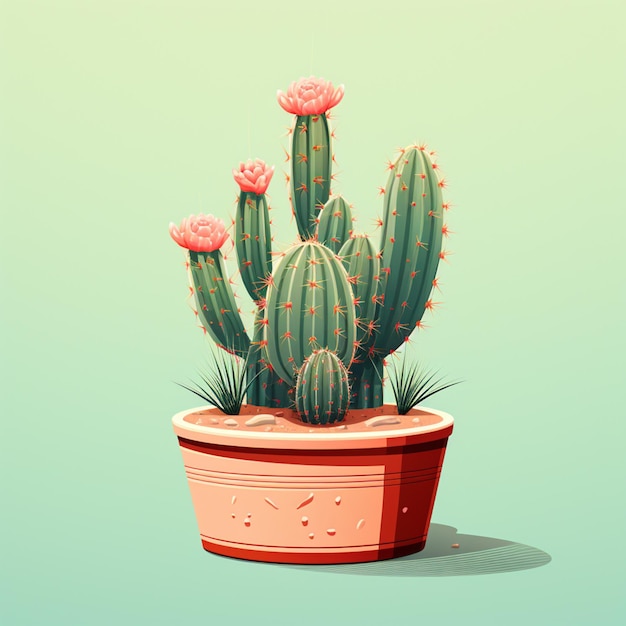 c'è una pianta di cactus in un vaso con fiori rosa generativo ai