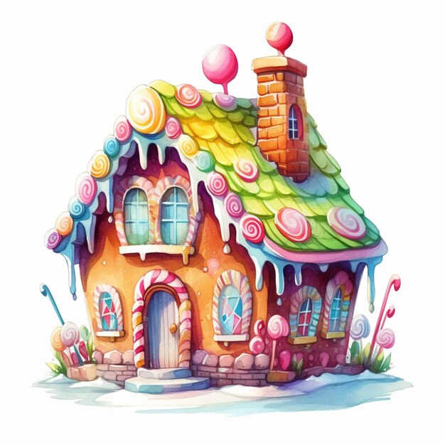 c'è una piccola casa con un tetto verde e un sacco di caramelle ai creative