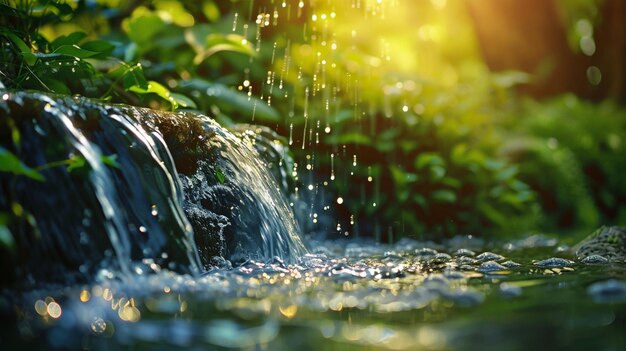 c'è una piccola cascata che scorre giù per il lato di una collina generativa ai